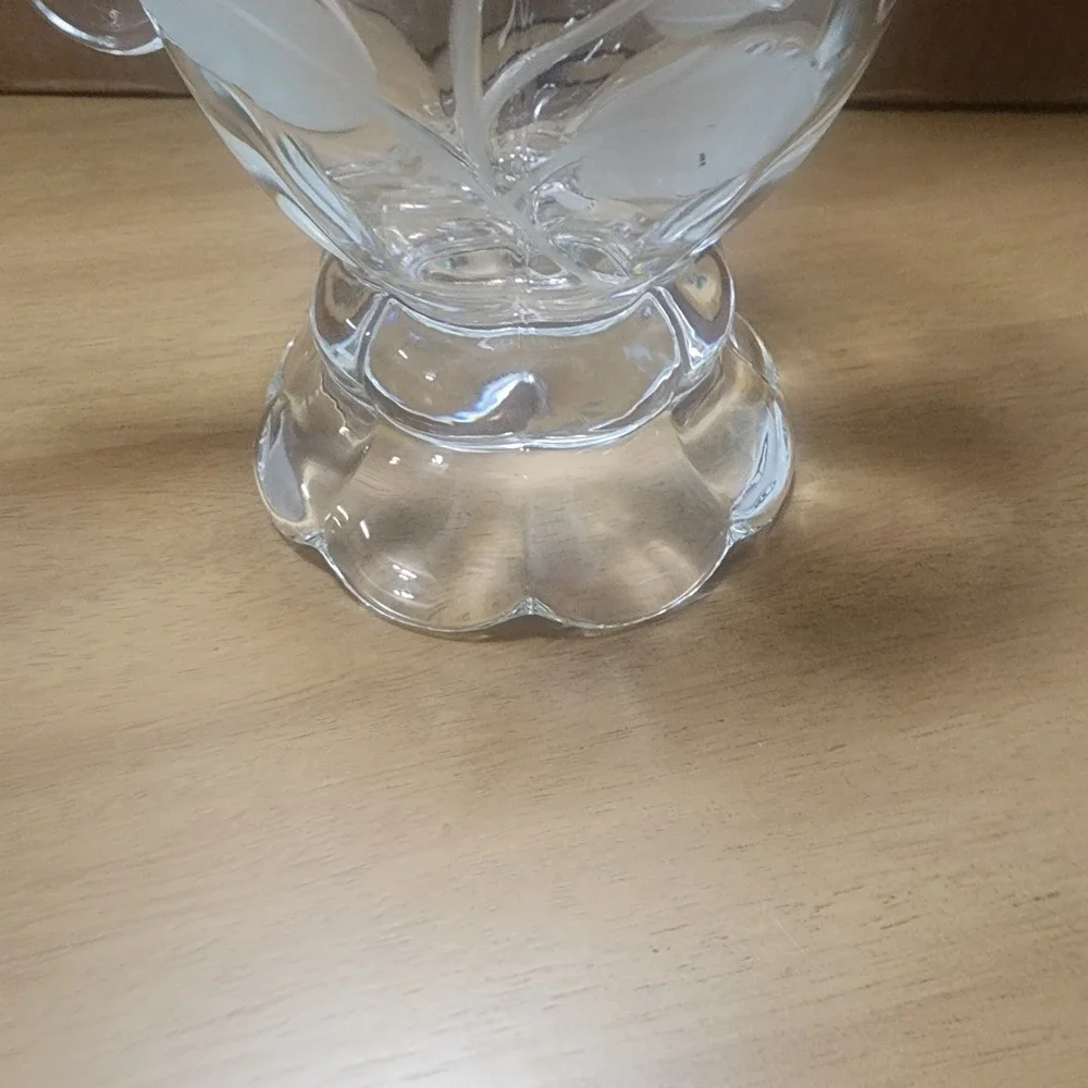 imperlux hardcut crystal Clear Glass Pitcher Roses Beaded  Footed etched fluted